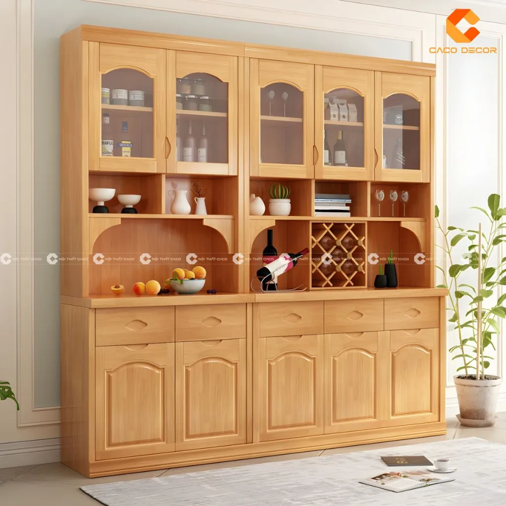 Tủ rượu gỗ sồi tự nhiên phủ sơn cao cấp