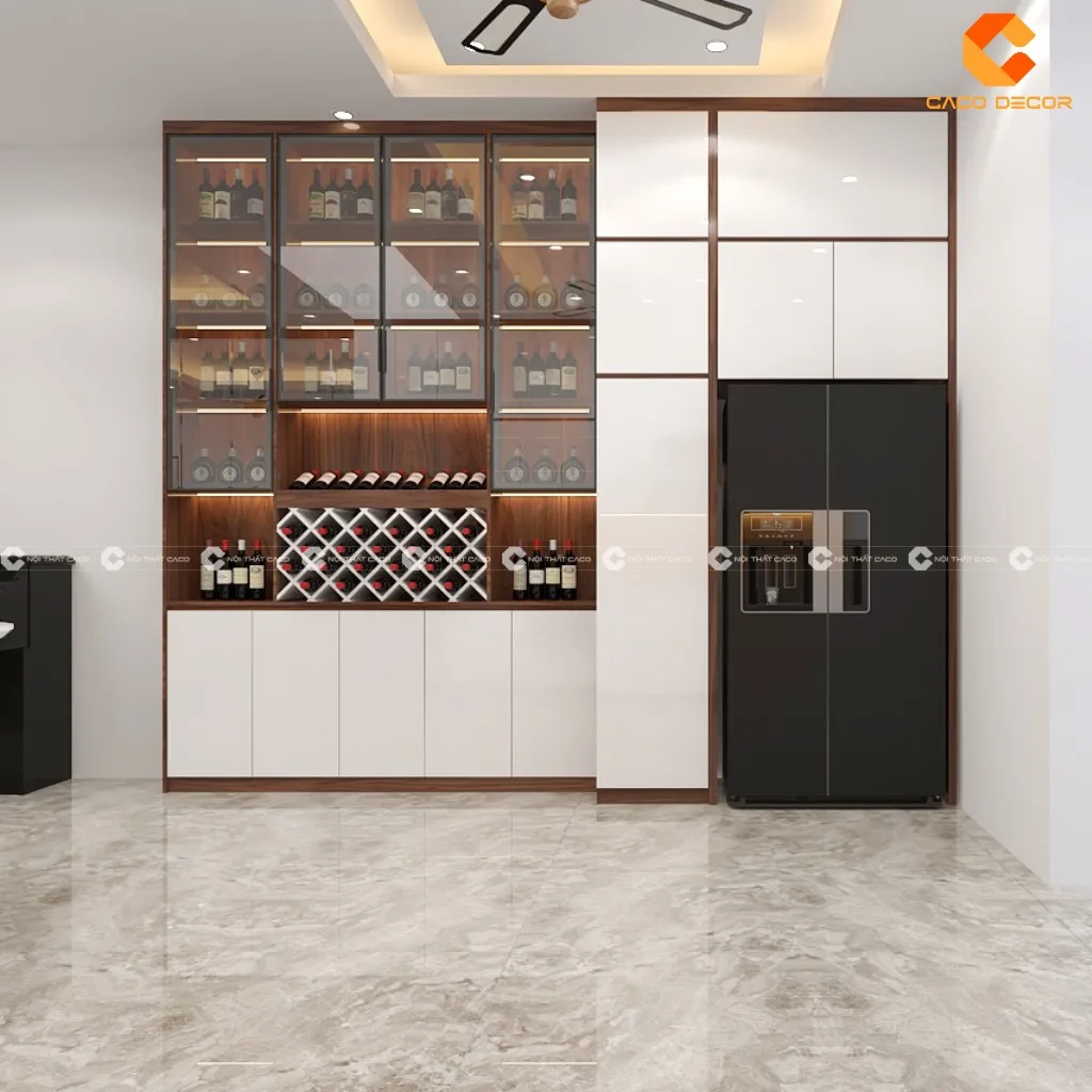 Tủ rượu gỗ công nghiệp hiện đại tích hợp