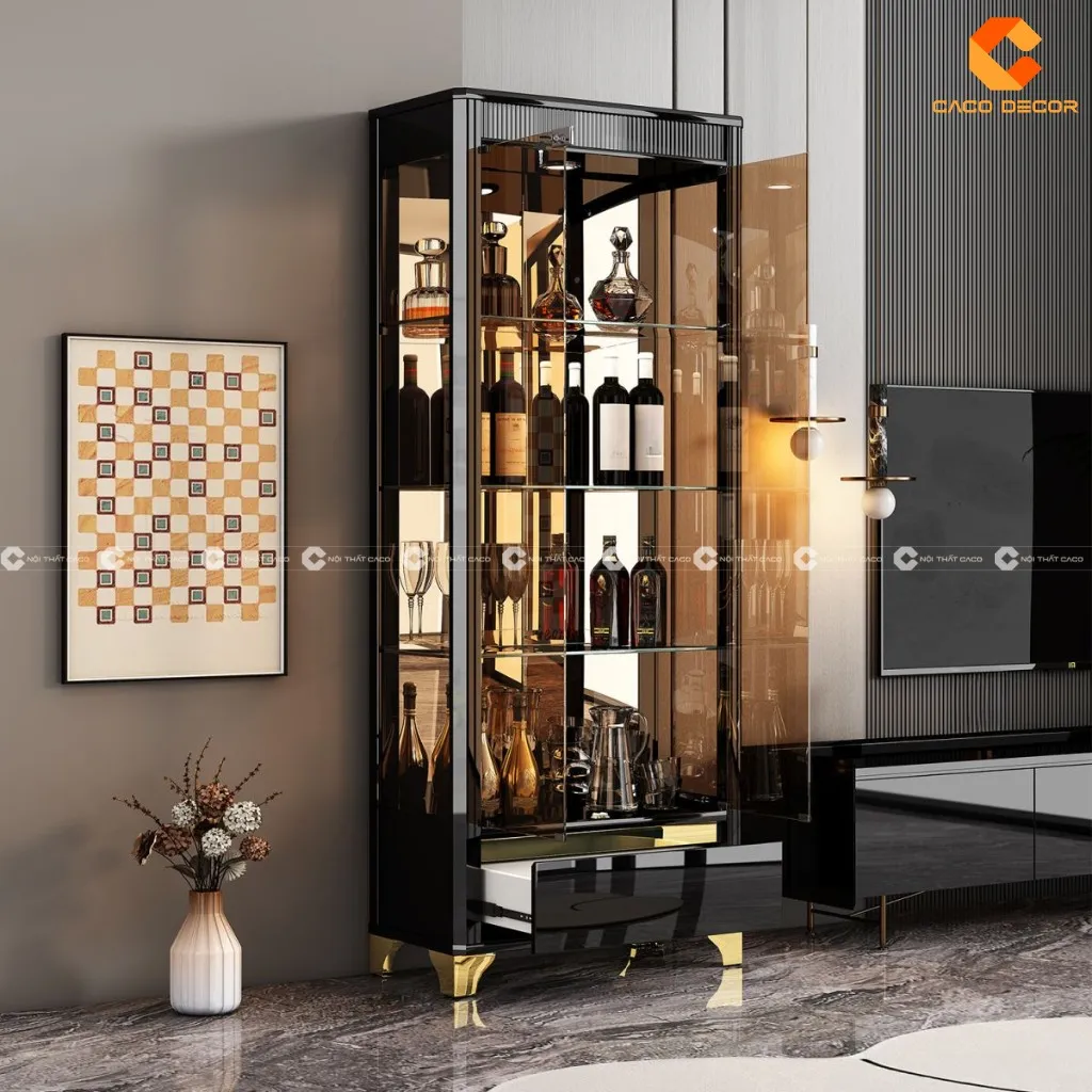 Tủ rượu khung sắt cánh kính thiết kế hiện đại