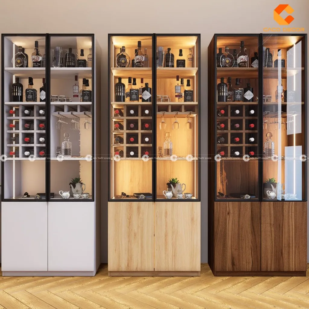 Tủ rượu gỗ công nghiệp nhỏ gọn cho phòng khách